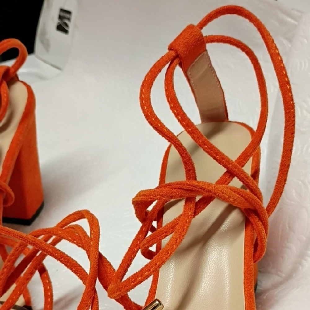 Amazon Essentials Vibrant Orange Strappy Sandals - image 2